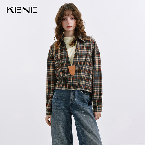 KBNE格纹衬衫两件套时尚套装女2026秋季新款显瘦遮肉长袖针织上衣