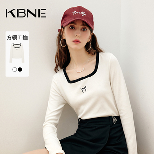 KBNE2026夏季新款短袖t恤白色方领设计感修身洋气独特高级上衣女