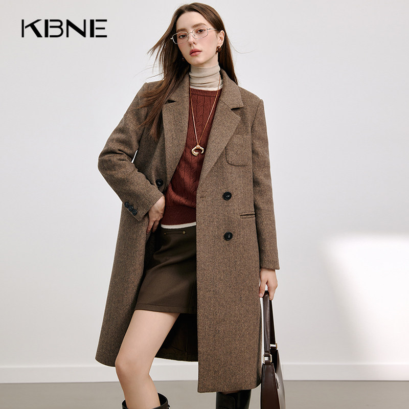 KBNE咖色毛呢外套长款大衣2025新款上衣气质外衣慵懒风衣秋冬女,女装/女士精品,毛呢外套,淘宝优惠券,粉丝福利购,淘宝优惠卷