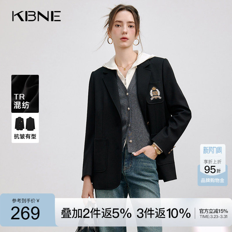 KBNE黑色休闲西装外套女气质西服2025新款职场通勤正装上衣春秋女
