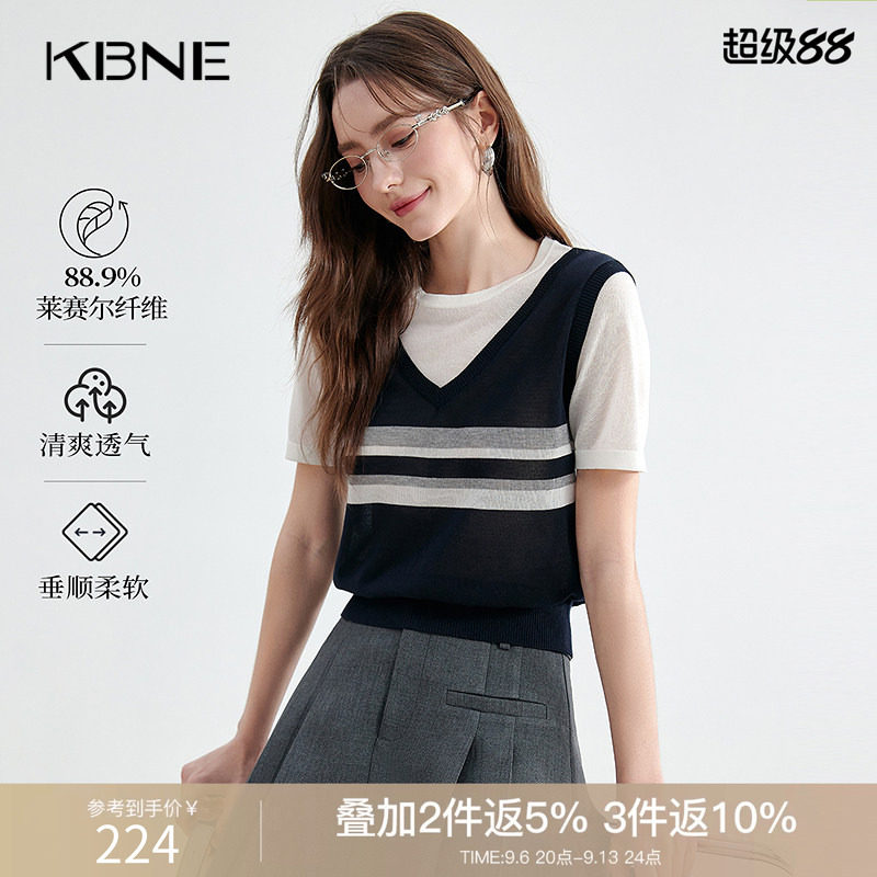 KBNE短袖设计感假两件恤气质上衣2026夏季新款小个子针织衫女装图片