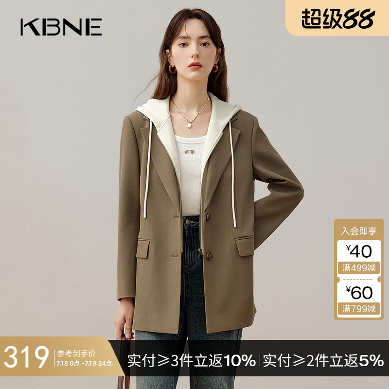 KBNE2025新款长袖直筒卡其色宽松休闲通勤西装外套女职场正装春秋