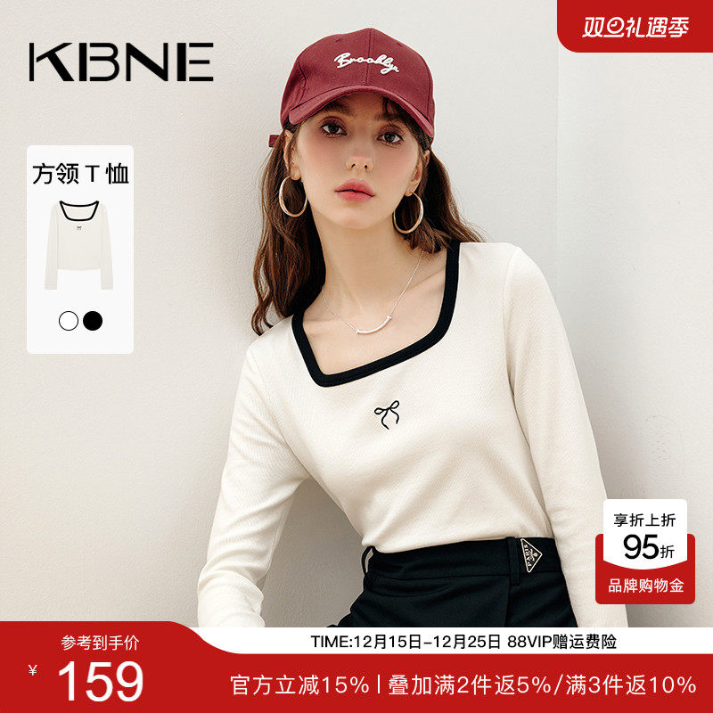KBNE2025夏季新款短袖t恤白色方领设计感修身洋气独特高级上衣女