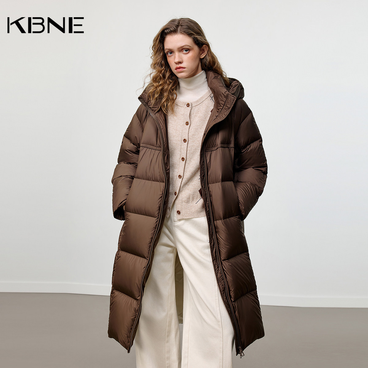 KBNE【90绒】纯色羽绒服女冬季长款外套秋冬新款小个子派克面包服