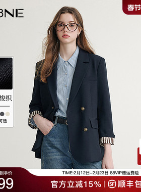 KBNE灰色西装领短外套女春秋新款小个子长袖上衣气质学院风外衣