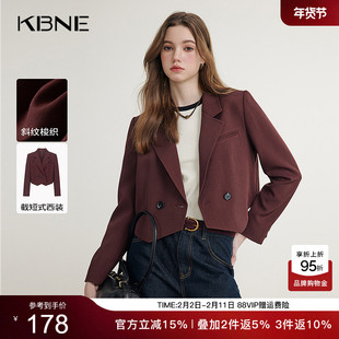 KBNE红色短款西装外套女春秋新款长袖西服小个子上衣气质学院外衣