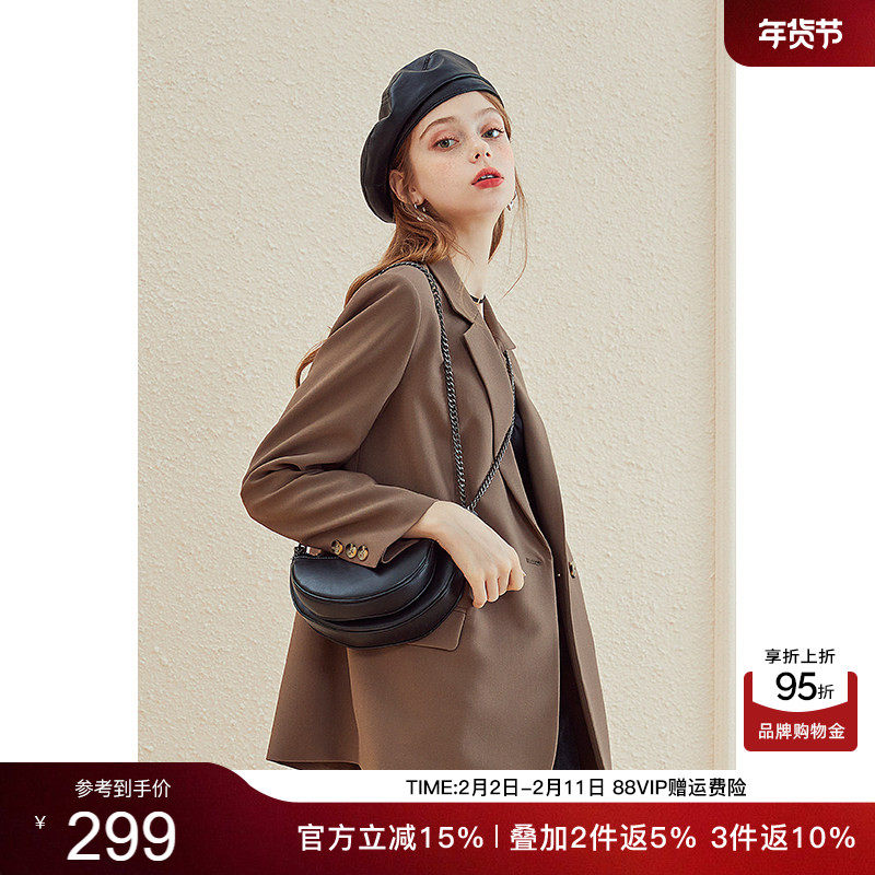 西装外套女春秋咖色上衣 kbne2026春季新款长袖小个子休闲小西服