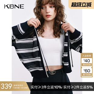 条纹罩衫 KBNE爱丽丝针织衫 新款 女连帽开衫 小个子上衣 外套2025秋季