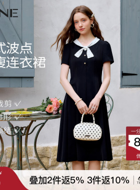 KBNE法式优雅蝴蝶飘带黑色连衣裙女2026夏季新款漂亮掐腰小裙子