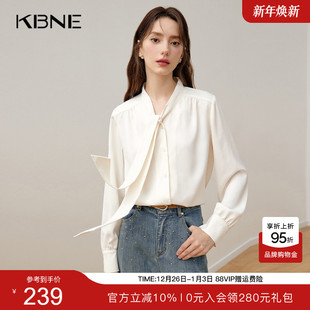 气质法式 上衣小衫 慵懒衬衣25秋季 高级长袖 女 新款 KBNE白色飘带衬衫