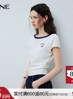 KBNE白色樱桃短袖刺绣t恤女2026夏季新款计感修身洋气独特上衣女