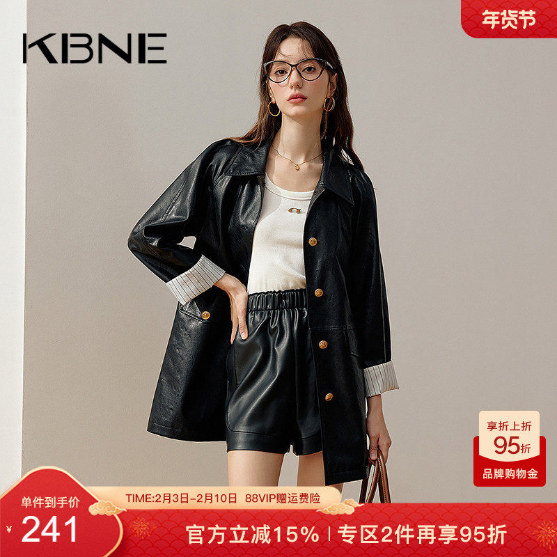 KBNE2026新款黑色皮衣外套女高级感风衣短款夹克修身复古上衣春秋