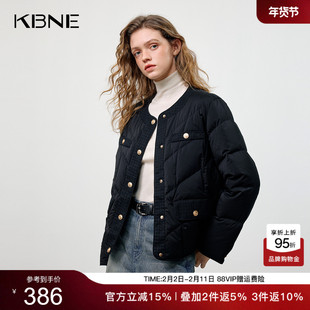 KBNE长袖短款黑色轻薄羽绒服2025冬季新款圆领防风保暖外套秋冬女