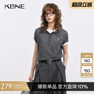 气质小衫 短袖 打底衫 上衣女装 2025秋季 KBNE灰色polo亚麻针织衫 新款
