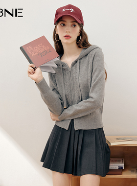KBNE灰色针织衫长袖连帽开衫2025秋季新款气质毛衣慵懒宽松上衣女