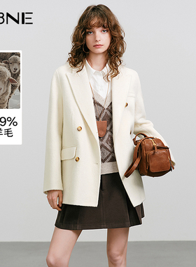 KBNE美丽诺羊毛呢子外套女2025冬季新款白色气质法式短款毛呢西装