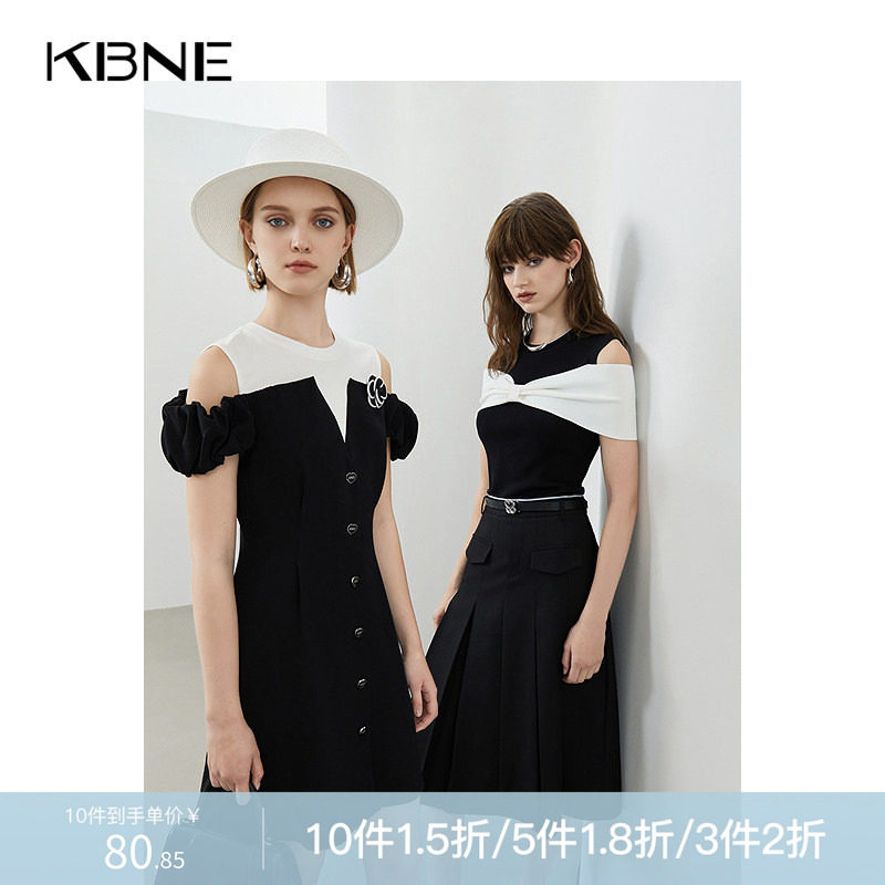 KBNE蝴蝶结毛针织衫女收腰显瘦大牌高级感拼色无袖黑色上衣