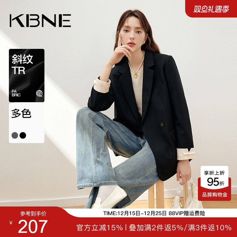 KBNE2025新款黑色长袖双排扣西服西装外套女宽松休闲职场正装春秋