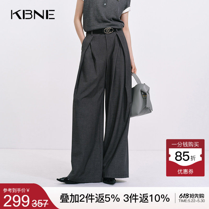 KBNE灰色时髦西装裤高腰显瘦直筒裤春秋新款休闲裤女装气质阔腿裤