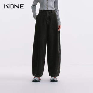 KBNE美式复古原牛黑色弯刀牛仔裤女2026秋季新款直筒阔腿镰刀裤子