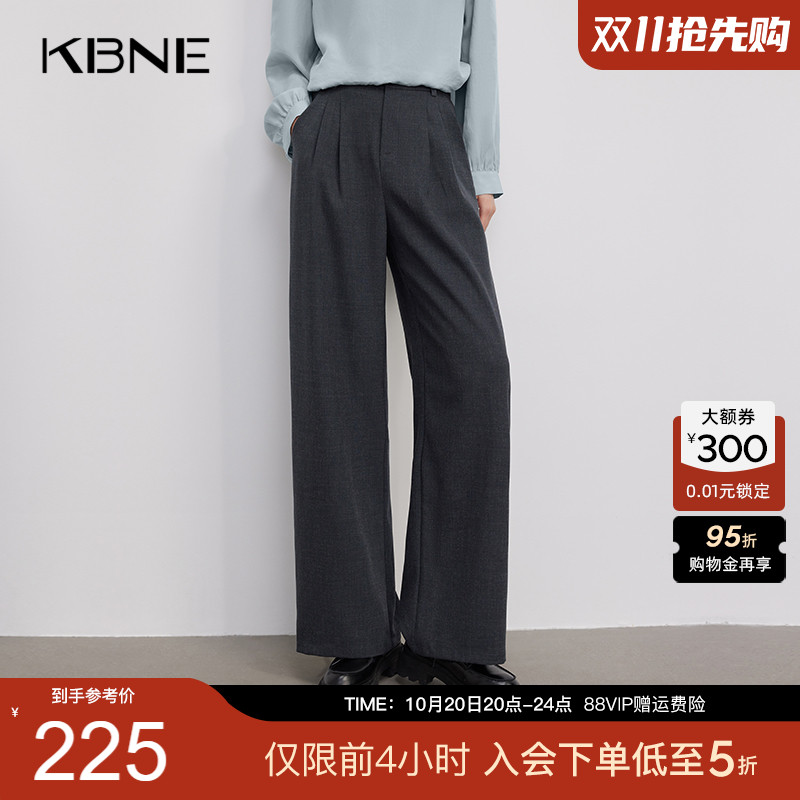 KBNE灰色时髦西装裤高腰显瘦直筒裤春季新款休闲裤女装气质阔腿裤