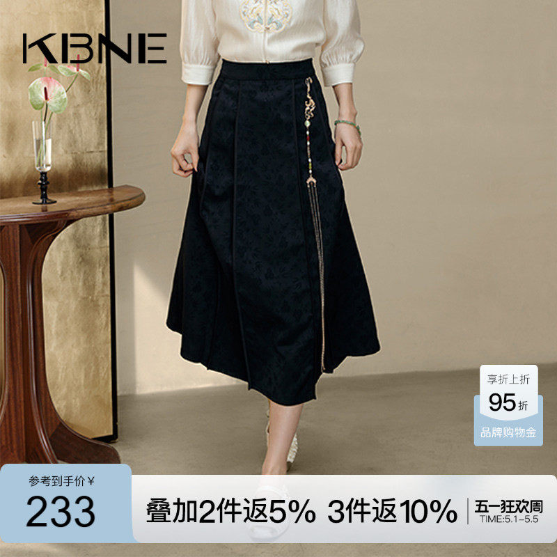 KBNE半身裙女新中式马面裙中长款2025夏季新款高腰a字裙半裙长裙