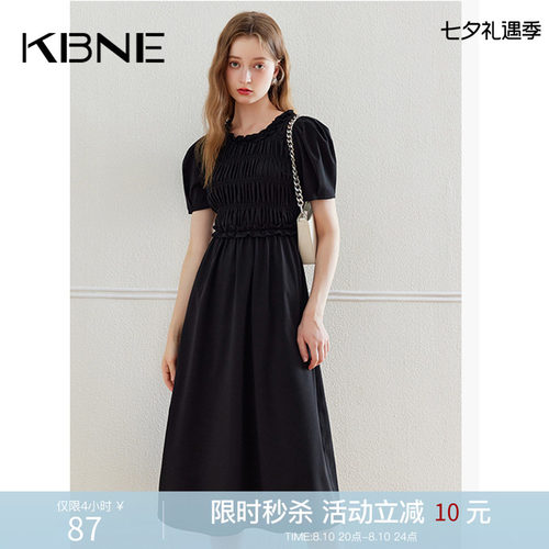 KBNE黑色连衣裙女中长款小黑裙2026夏季新款今年流行漂亮裙子长裙