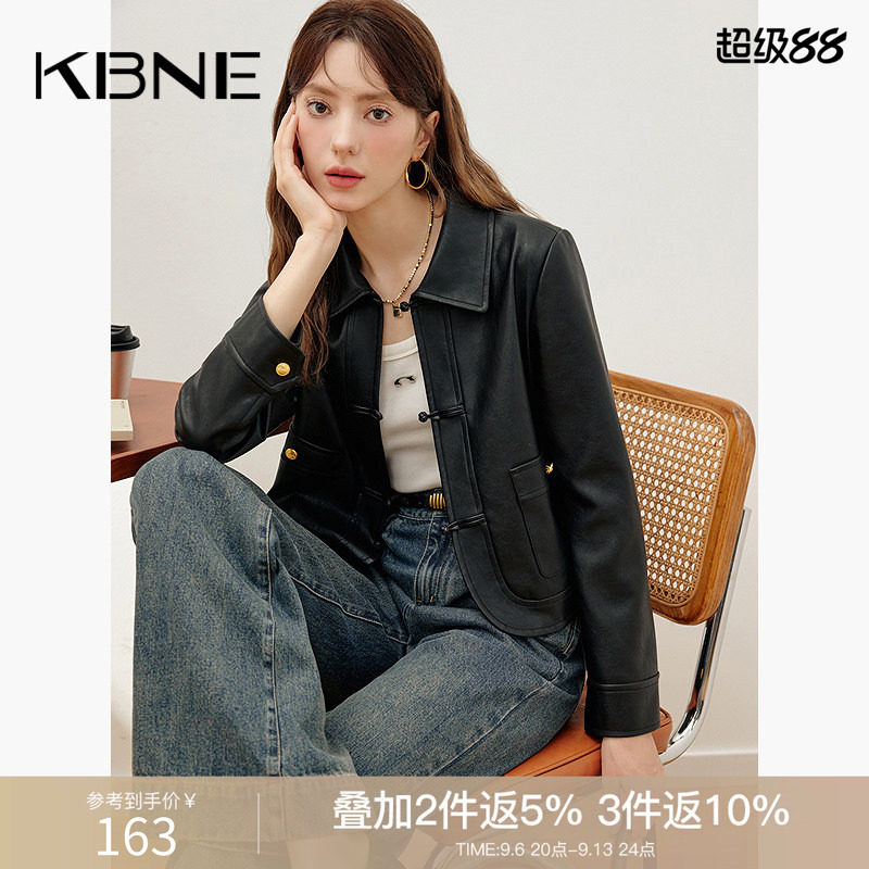 KBNE黑色长袖翻领皮衣短外套女2026年秋季高级感短款休闲夹克上衣图片