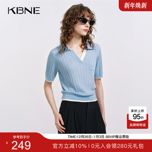 气质短袖 新款 女淡蓝色凉感上衣2025夏季 KBNE桑蚕丝羊毛针织衫