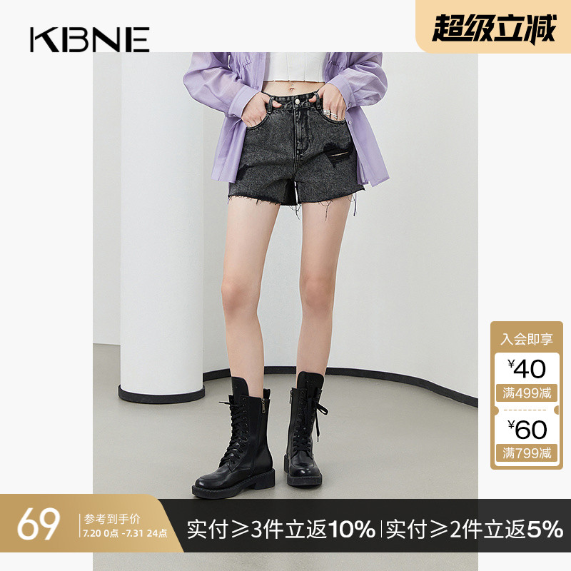 KBNE2025年新款灰色牛仔裤薄款夏季女做旧高腰直筒水洗复古短裤女
