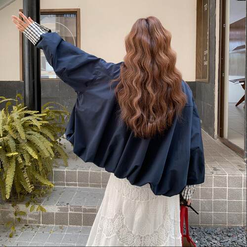 美式古格纹复拼接外女套秋季新款设计感小众宽短ZE2C20款夹克松上