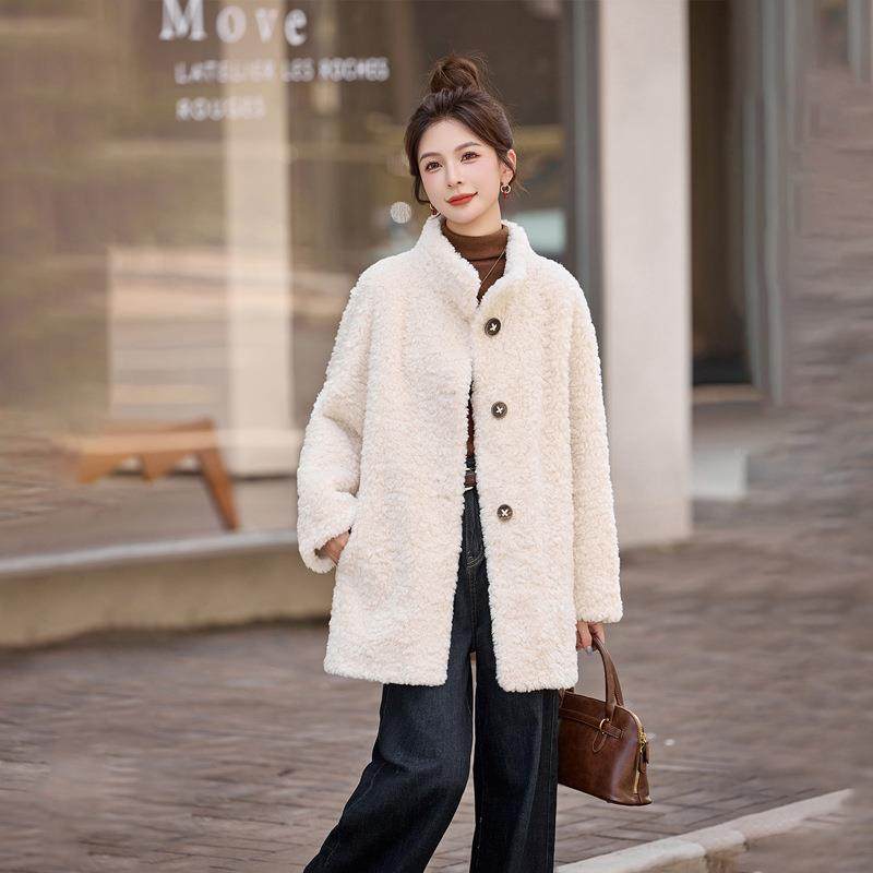 2025冬慵懒感中HE5516-1长款立5领加厚气质宽松季毛绒环秋保毛毛