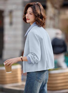 休风翻领上短款闲外套女新款宽松显百搭气瘦ZWEI9016质龄夹克衣外
