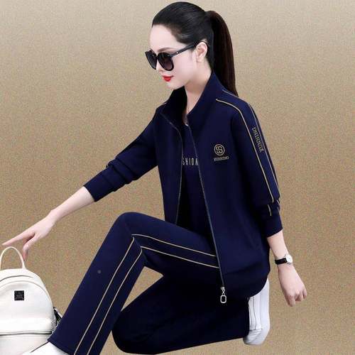 装品牌套女春秋减龄妈妈长82436708衣袖外套宽松跑休闲步卫三件套