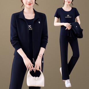 运中年老妈秋妈秋装休96509504闲动服套装新款中年女春时尚上衣三