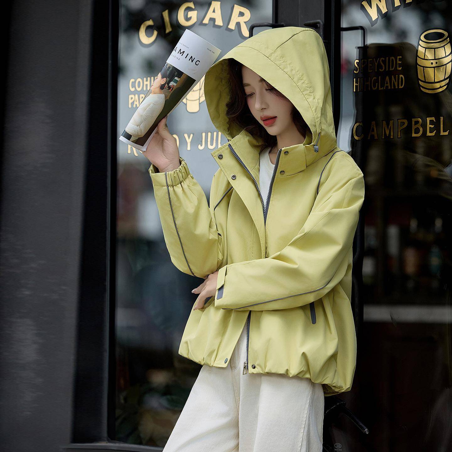 秋季202外5新款时尚脱连独特漂亮休闲夹克套女帽帽子 可卸 WWW253