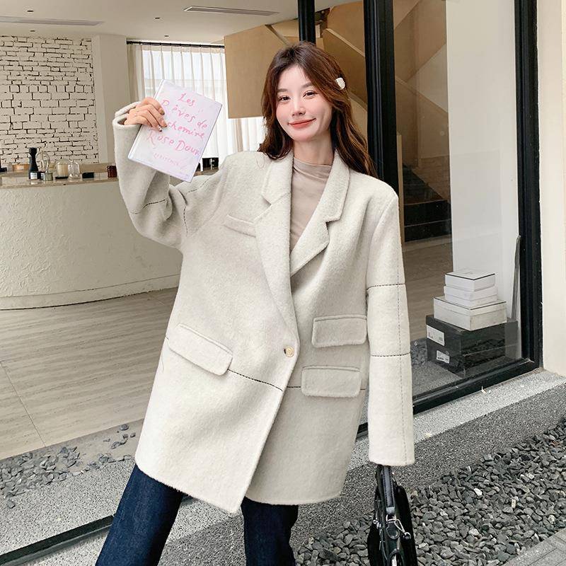 呢灰白款色个子羊绒大衣女冬新法小式宽b229-81松减龄高级感双面