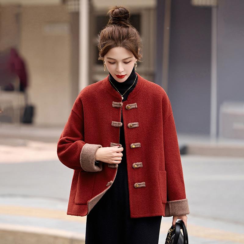 女式毛呢毛外套2042冬季新款那扣新中式复古盘羊呢BX2826-1外套 B