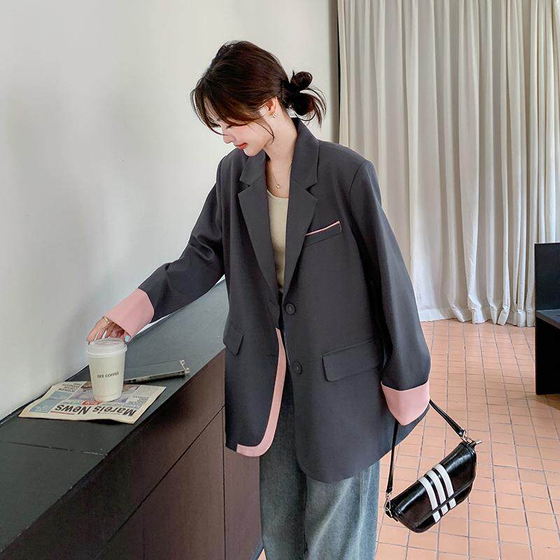 设计感拼接灰西装外套女春色新款韩版气质秋宽通勤西ZR2C007松服