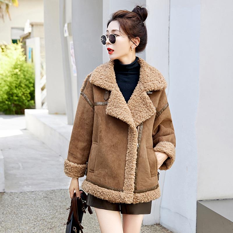 款秋冬新款鹿颗羊羔绒加厚Z5152皮毛一短体羊羔粒皮毛外套女