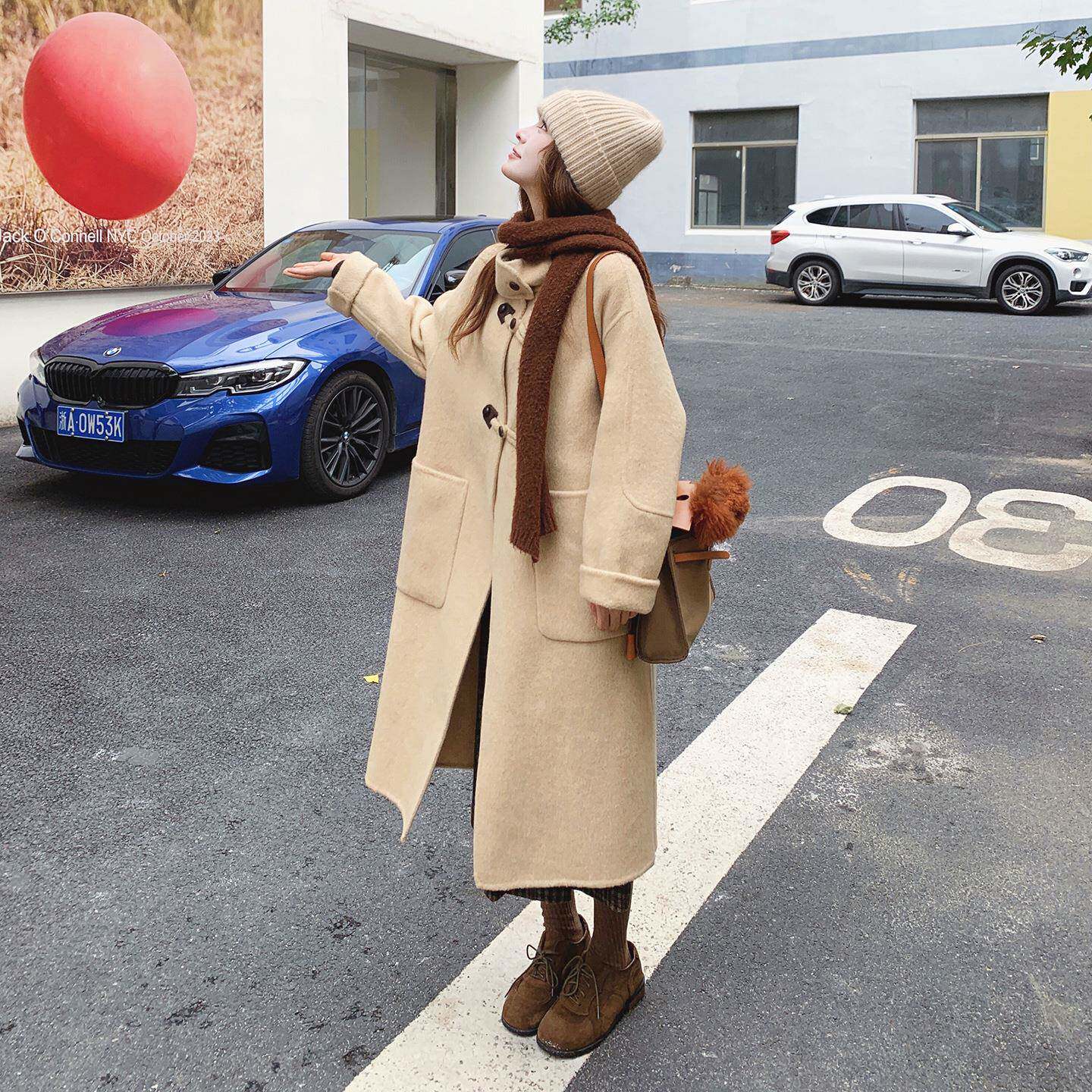 米黄毛呢外套女年冬季尚新款色时韩系宽松暖加厚过保C079-45膝呢