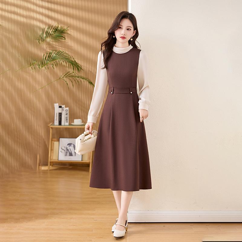 拼接假件气质收腰连衣Z5660-09裙女2裙025秋新款两设计6感显瘦长