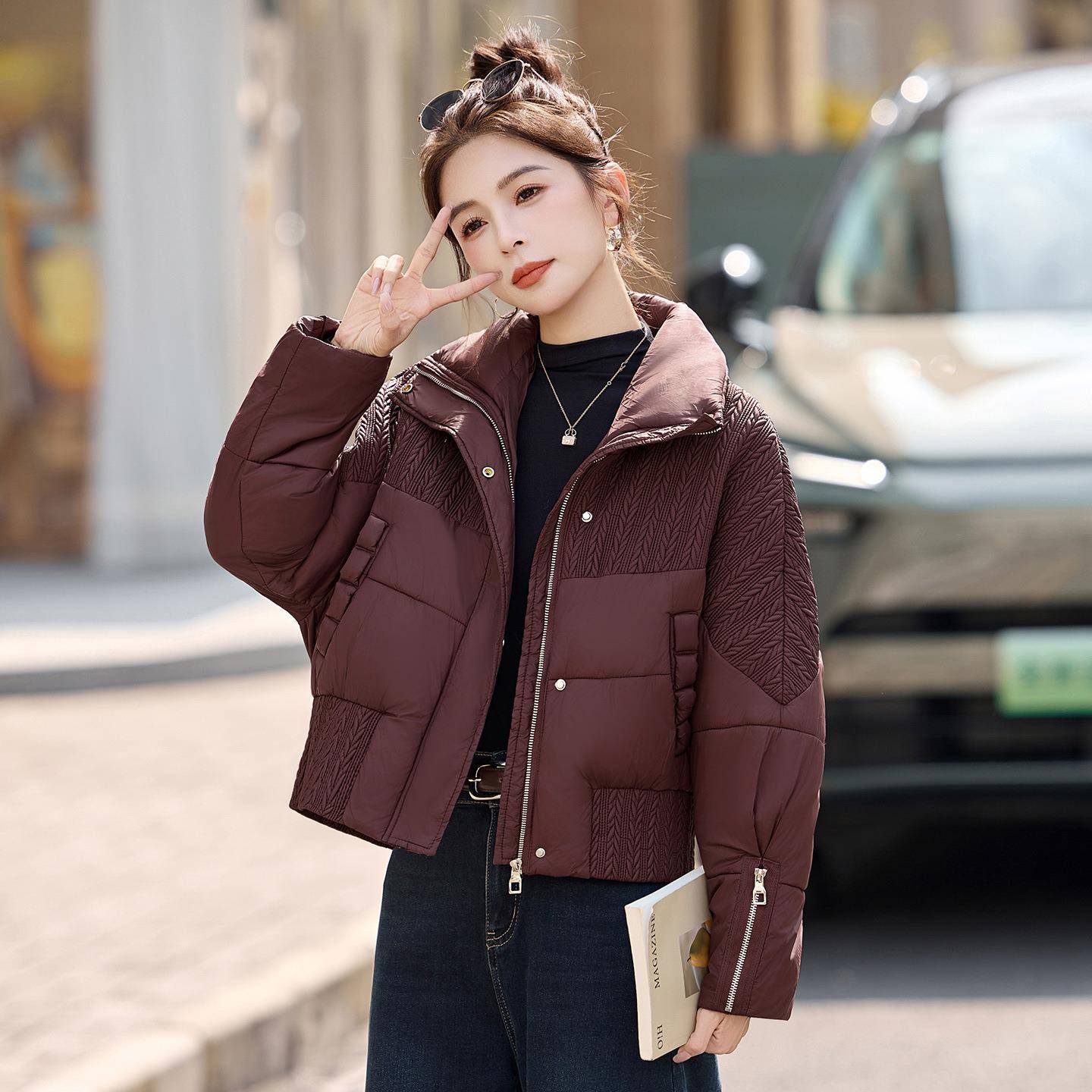 女衣LX2658-12025冬季新款洋气保棉暖立式领外套小个子长袖棉袄棉