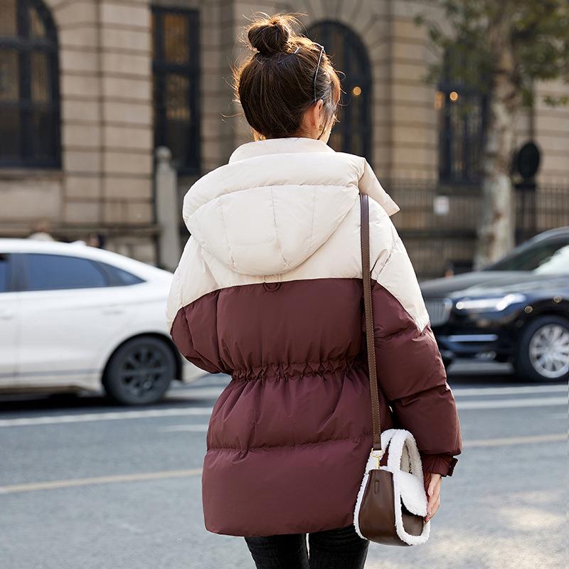 白绒拼色羽绒服025年鸭冬季新款长袖立0领连帽B5204-11羽绒服外套