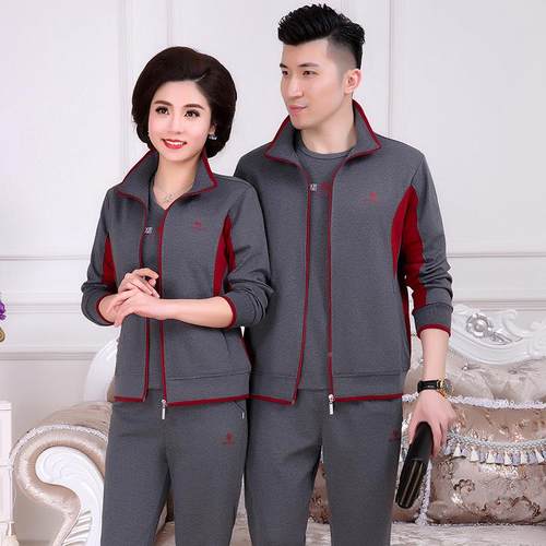 春秋中老年情73407509侣运动三套体装肥大加码宽松团服妈妈装休闲
