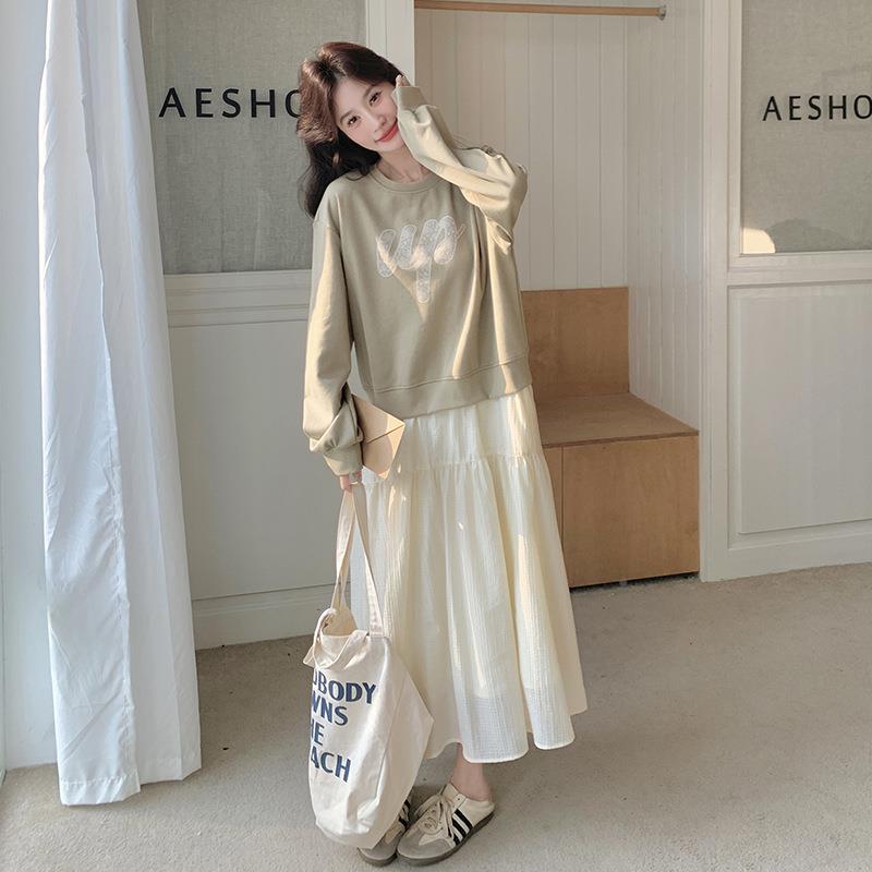 假两连裙女年秋b169-852新款韩系宽松减龄温柔装风休闲拼接卫衣衣