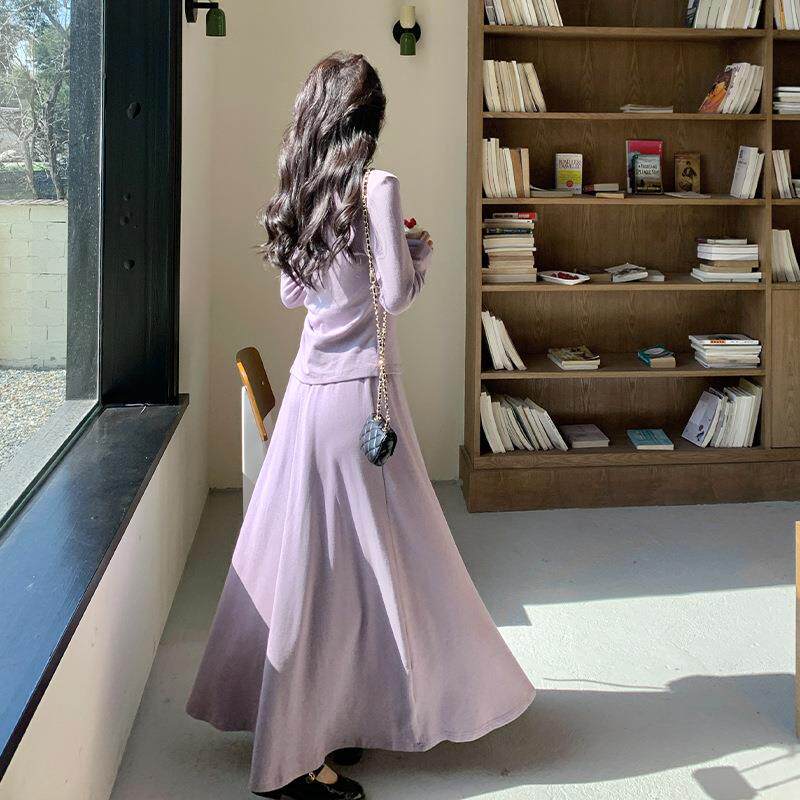 紫色不套规设计时尚装则裙女秋季减龄设感上衣半身裙ZR2C007两计