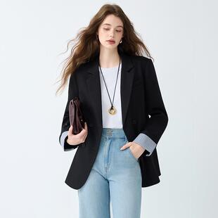 新款高级通勤感双排扣西外服上宽衣灰色松休闲1870西装套女春秋