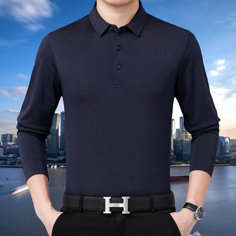 春秋新1913-LK款羊绒恤爸爸简装翻约舒适季体恤衫男士套头领长袖