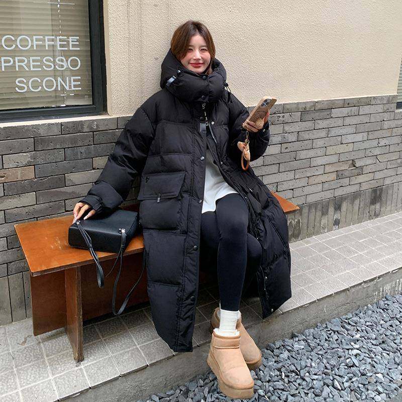 黑色连帽羽D111-A11白绒服女中长款季新款韩冬高级感过膝鸭绒面系
